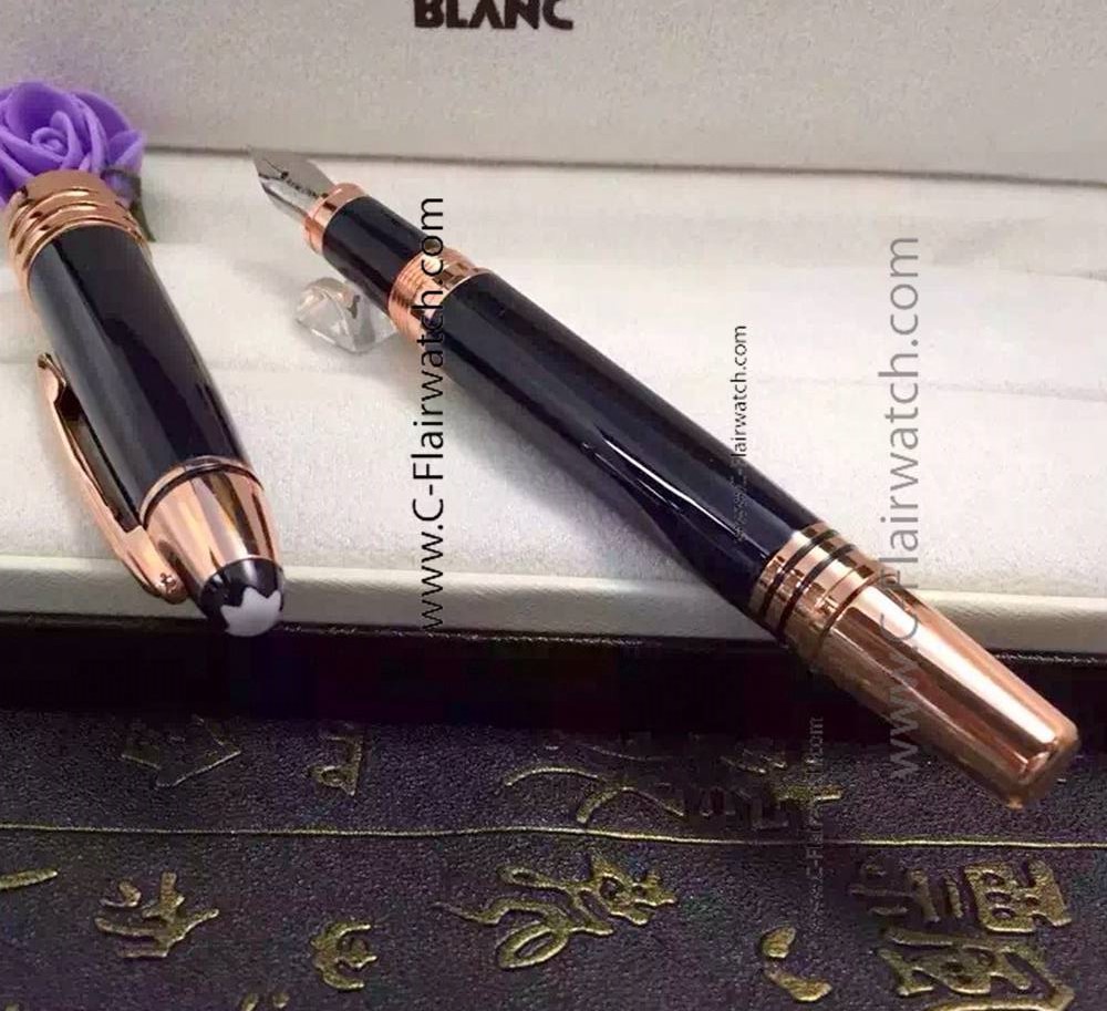 Black Resin Rose Gold Clip JFK Montblanc Fountain Pen